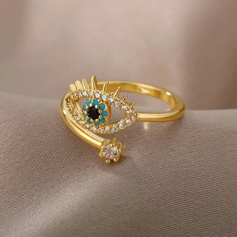 Lucky Evil Eye Adjustable Gold Ring